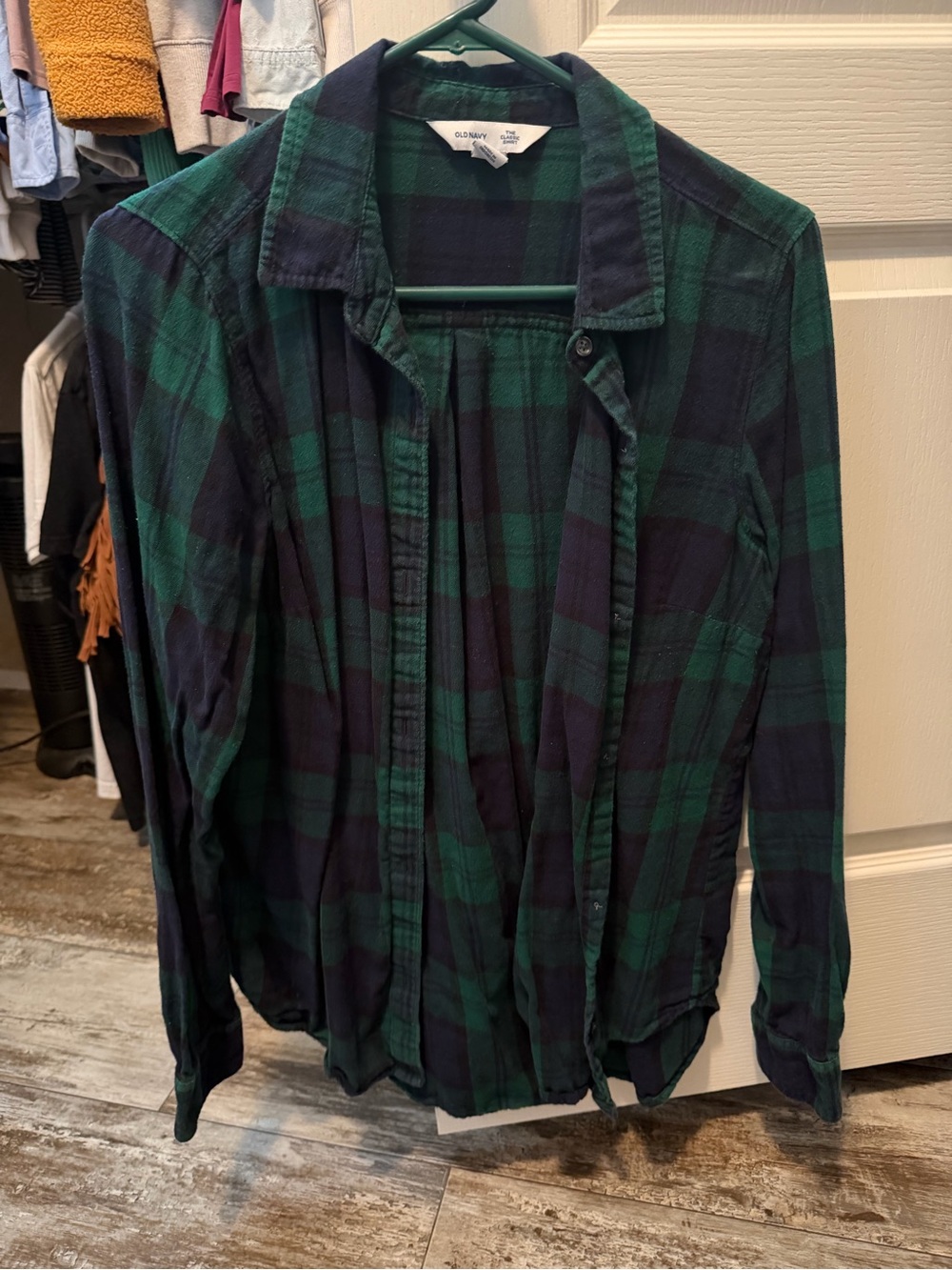 Old Navy Green & Navy Plaid Button-Up Shirt